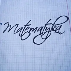 Napis "Matematyka" wykonany ozdobnym pismem odręcznym na kartce w kratkę.